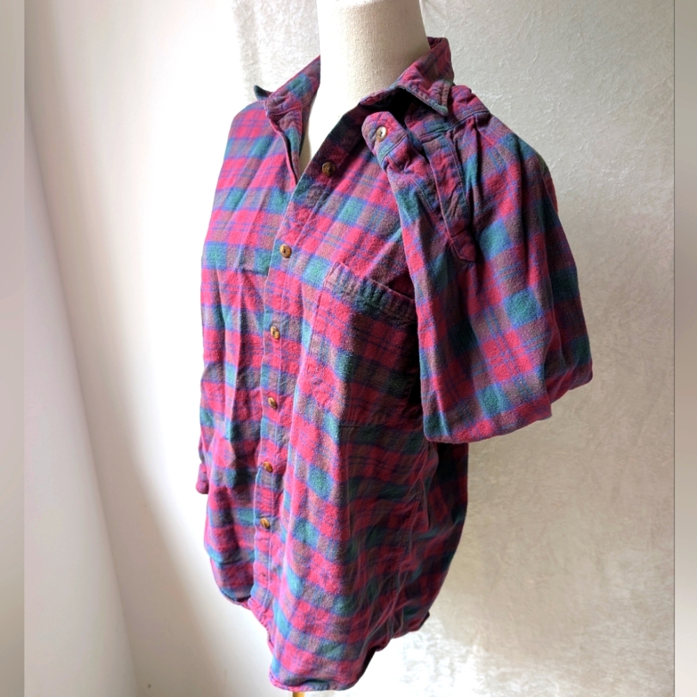 Vtg Hazel Creek Cotton Flannel Maroon Magenta Purple Blue